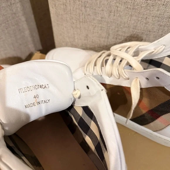 Burberry White and Tan High-Top Sneakers - Picture 5 of 6